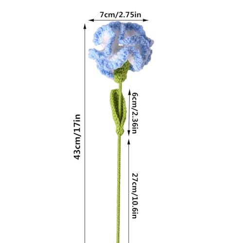 6Pcs Handmade Carnation Crochet Flower Bouquet, Completed Carnations Artificial Flower, Carnation Flower Wedding Bouquet (Blue) - color: Blue