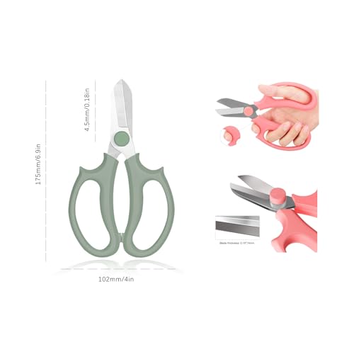 Leize Flower Scissors, Premium Thickened Stainless Steel Floral Shears, Strong Pruner for Flowers, Branches and Leaves (Green Slender 2Pics) - color: Green Slender 2pics