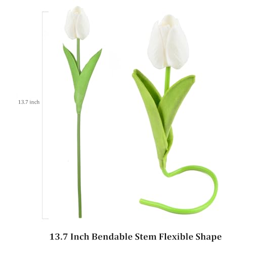 Artificial Tulips Bridal Wedding Festival Decor Bouquet Real Touch PU Flower Bouquet Pack of 20 (White) - color: White