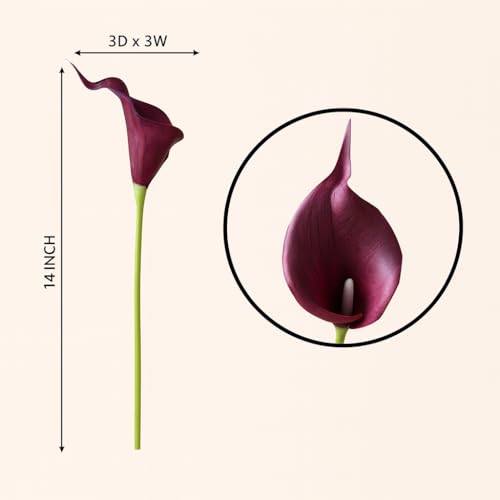 Floral Kingdom 20 Pack 14" Calla Lily Artificial Flowers – Real Touch Burgundy Latex Flowers for Home Decor Tabletop Centerpieces Living Room & Weddings - color: Burgundy