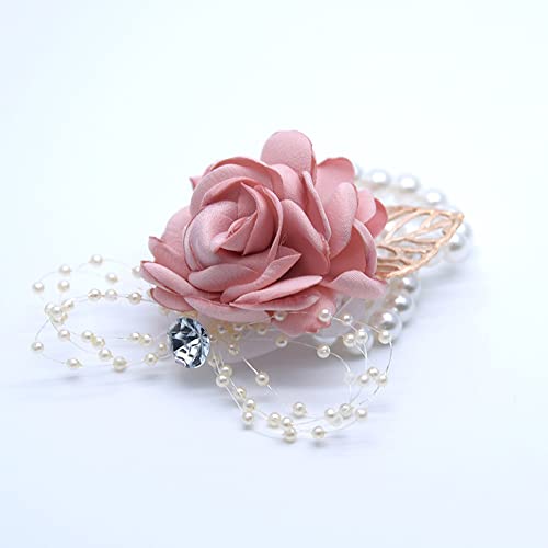 Rose Wrist Corsage Boutonniere Set,Wrist Flower Corsage Wristlet Band Bracelets and Men's Boutonniere for Wedding Flowers Accessories Prom Suit Decor - color: 2 Wrist Corsage Pink
