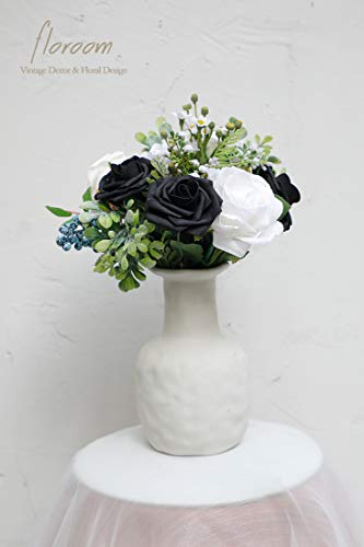 Floroom Artificial Flowers 25pcs Real Looking Black Foam Fake Roses with Stems for DIY Wedding Bouquets Centerpieces Arrangements Party Tables Home Halloween Decorations - color: Black, size: 25Pcs