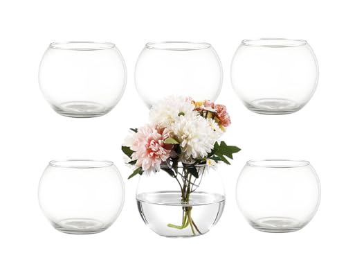 Round Glass Vases Set of 6, Clear Flower Vases for Centerpieces, Glass Bowl Vase, Small Round Vase for Living Room, Bedroom, Kitchen, Dining Table, Office, Wedding, 4 Inches - color: Clear, size: 4”