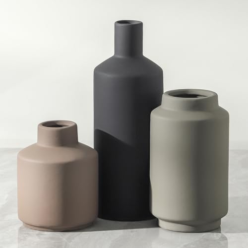 Ceramic Vase Set of 3, Modern Farmhouse Boho Table Centerpiece Vases, Small Flower Pottery for Coffee Bar Shelf Bookshelf Living Room Kitchen Decor, Rustic Home Decor Accents - color: Multi 3x