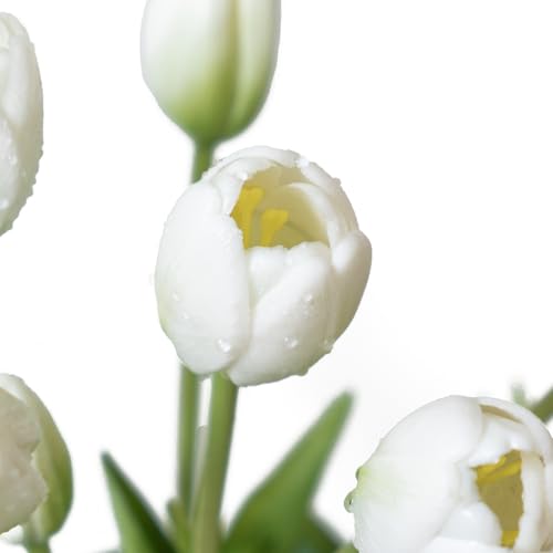 DUYONE 15Pcs Artificial Tulips Flowers, Soft Touch Realistic Latex Tulips Bouquet for Home Office Wedding Party Garden Decor, Fake Flowers for Centerpieces Dining Table Living Room Spring-B White - color: B Style-15pcs White (No Vase)