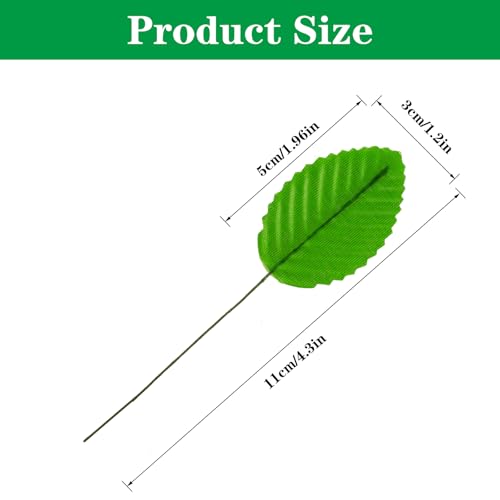 200 Pcs Green Silk Artificial Leaves - Fake, Faux Wired Single Leaf - Wire Crafts Leaves - Plastic - For DIY Bouquet, Wreaths, Wedding, Christmas - color: Green