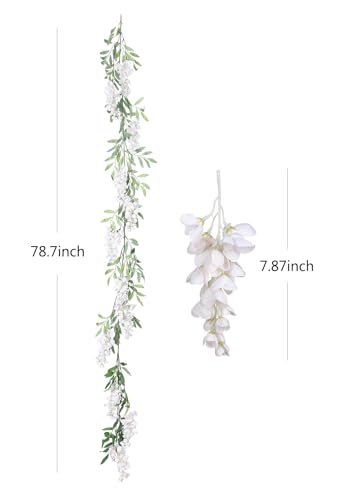 Duovlo 4Pcs 6.6Ft/Piece Imitation Silk Wisteria Garland Hanging Flower Vine for Home Outdoor Garden Ceremony Wedding Arch Floral Decor (Milk White) - color: Milk White