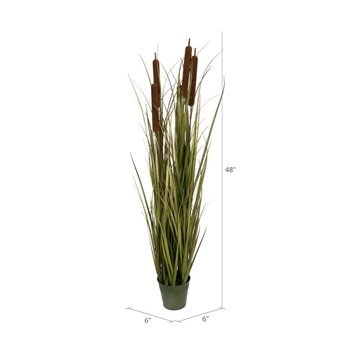 Vickerman 48" Artificial Potted Grass with Brown Cattails - Iron Pot - Faux Grass Plant Decor - Home Or Office Indoor Greenery Accent - Maintenance Free - size: 48"