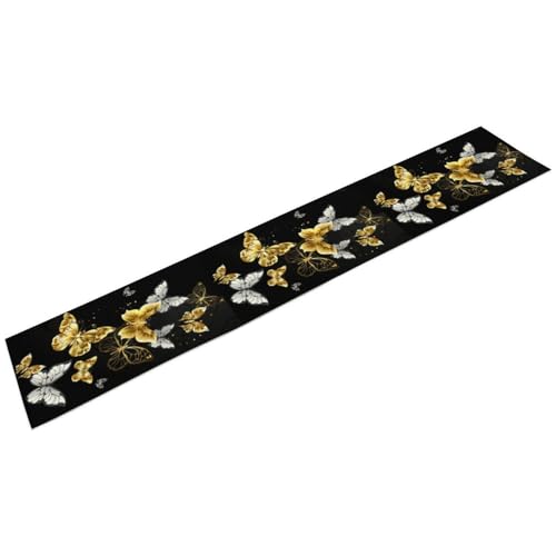 Golden Butterfly Table Runner, Black Gold Butterflies Kitchen Dining Table Decoration for Home Party Decor 13x36 Inch - color: Butterfly_5, size: 13x36inch
