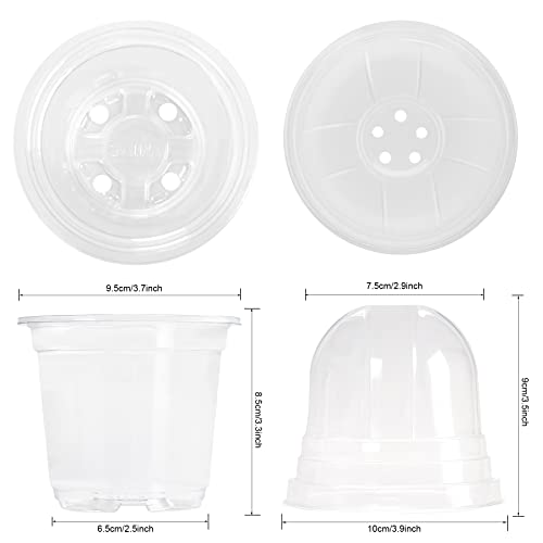 MIXC Clear Plant Nursery Pots with Humidity Dome 4" Soft Transparent Plastic Gardening Pot Planting Containers Cups Planter Small Starter Seed Starting Trays for Seedling with 10pcs Plant Labels - color: Transparent, size: 4 Inch-with Lid