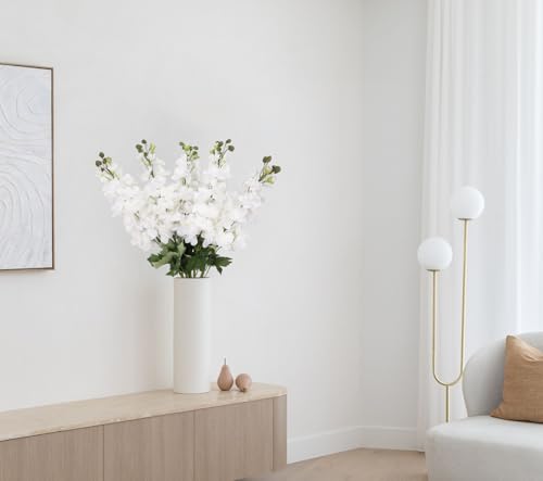 Artificial White Delphinium 5PCS Large Silk Flowers With Stems 30.7" Snapdragon Long Stem for Tall Vase Home Wedding Centerpieces Decor - color: White