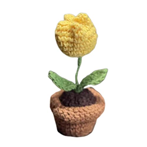 JOONOR 3PCS Mini Crochet Tulip Potted Plant,Knitted Fake Rose Puff Flower for Bathroom Home Kitchen Rustic Table Centerpiece Shelf Decor - color: Color#3