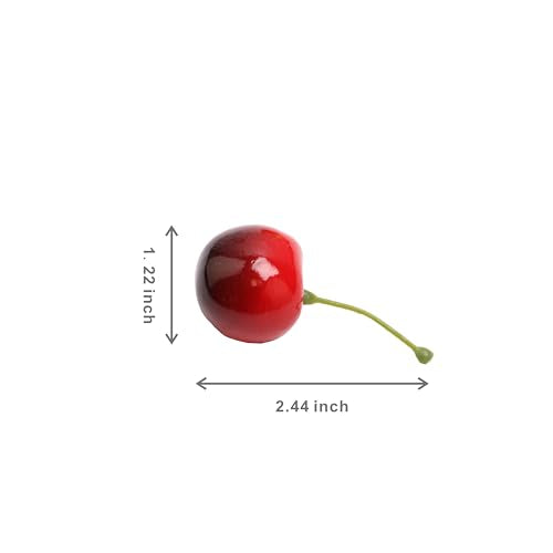 50PCS Simulation Cherry Fake Fruit Red Cherry is Used for Home Dining Table, Kitchen, Fruit Ornaments, Glass Jar Filler and Fruit Basket Supplement - color: Dark Red Cherry