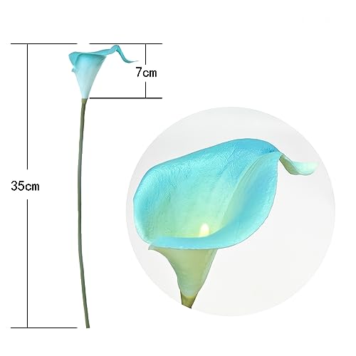 Letjolt Artificial Calla Lily Peacock Blue Flowers 20 Pieces | Artificial Flowers Bouquet, Wedding Bride Shower, Blessing Gift, Home Decoration, Faux Calla Lilies - color: Peacock-blue