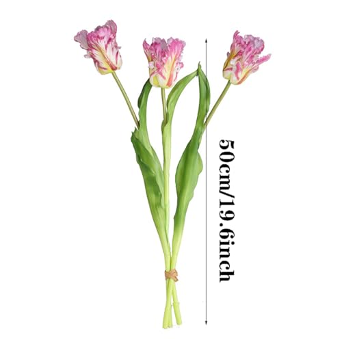 3PCS Artificial Parrot Tulips Made of Silk Flowers and Plastic Rods, Ideal for Living Room, Dining Room, Office, Festival and Party Decorations (Purple) - color: Purple