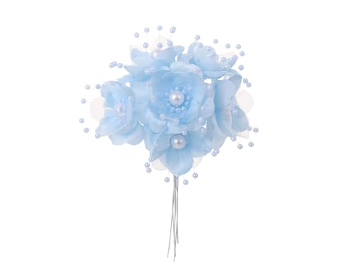 72PC Artificial Silk Pearl Spray Craft Flower for Home Craft Decor DIY Wedding Bridal Veil Headband Dress Cake Topper Embellishment Scrapbook Favor Corsage Floral Bouquet Arrangement (Light Blue) - color: Light Blue