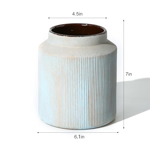 Farmhouse Vase for Home Decor, Vintage Rustic Terracotta Flower Vase Suitable for Home Decor, Living Room, Shelf, Dining Table. 7IN.Light Green - color: Retro-7, size: 6.1 x 7 inches