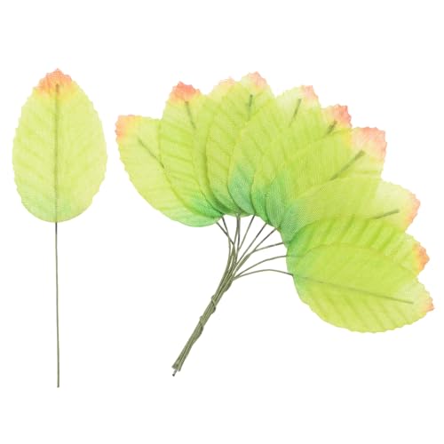 M METERXITY 100-Pack Artificial Silk Leaf, Faux Wire Single Leaves, Fake Flower Leaf with Stem for DIY Bouquet/Wreaths/Wedding/Garland/Party Decorations, Fake Rose Craft Leaves [Green Red] - color: Green Red