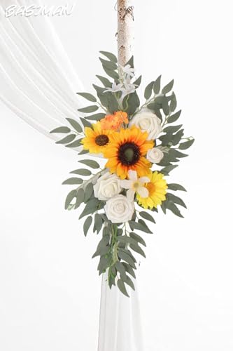 Arch Flowers with Drapes Kit (Pack of 3) for Wedding Ceremony Arbor and Reception Backdrop Decoration Wedding Welcome Signs Floral Birthday Party Decoration(Sunflower) - color: Sunflower