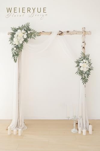 Artificial Wedding Arch Flowers Kit(Pack of 3),2Pcs Artificial Flower Arch Decor,1Pcs Sheer Drape for Wedding Ceremony Arbor for WeddingCeremony (White Rose Wedding) - color: White Rose Wedding