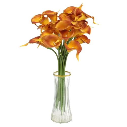 HARFINGTON 20pcs Artificial Calla Lily Fake Silk Flowers Bouquet Real Touch for Home Garden Wedding Party Decoration, Gold Tone - color: Gold Tone