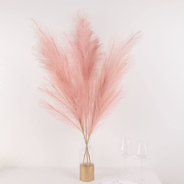 Tableclothsfactory 3 Stems | 44" Dusty Rose Artificial Pampas Grass Plant Sprays, Faux Branches Vase Flower Arrangement - color: Dusty Rose
