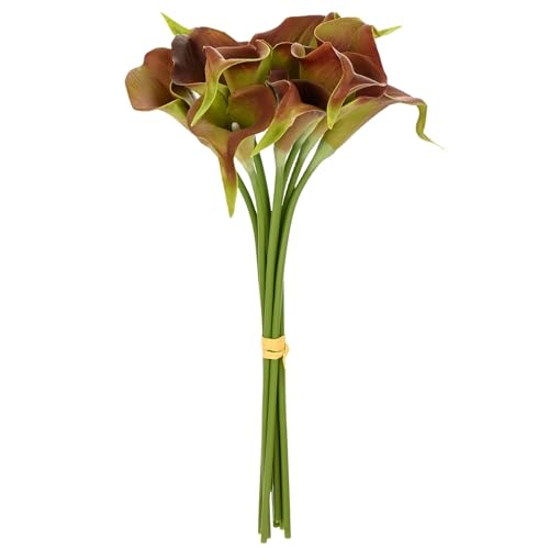 M METERXITY 10-Pack Red Green Artificial Calla Lily Flowers,14 Inch Faux Calla Lily PU Bouquets Real Touch Faux Flowers for Home/Wedding/Christmas/Party - color: Green