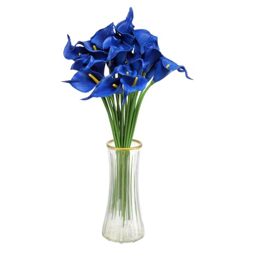 HARFINGTON 20pcs Artificial Calla Lily Fake Silk Flowers Bouquet Real Touch for Home Garden Wedding Party Decoration, Dark Blue - color: Dark Blue