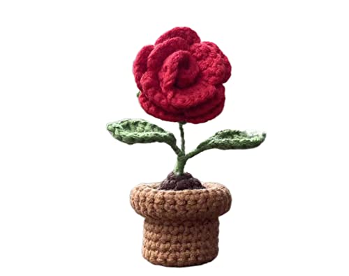 JOONOR 3PCS Mini Crochet Rose Potted Plant,Knitted Fake gardenias Lavender for Bathroom Home Kitchen Rustic Table Centerpiece Shelf Decor - color: Color#2