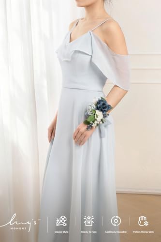 Ling's moment 2pcs Prom Wrist/Shoulder Corsage Artificial Flower, Girl/Mother Homecoming/Wedding Corsage Wristlet Décor, etc. Navy Blue Dusty Blue - color: Blu-navy Blue & Dusty Blue