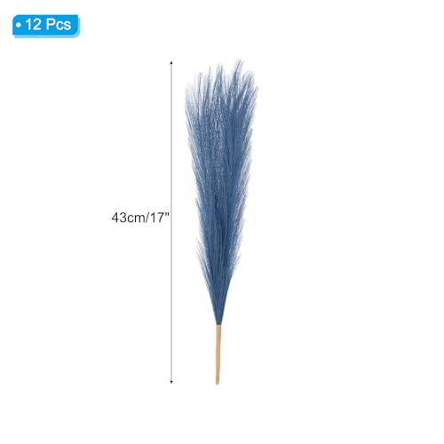 PATIKIL 17 Inch Faux Pampas Grass, 12 Pcs Boho Decor for Home Decoration Artificial Tall Fluffy Stems for Wedding Flower Party Vase Arrangement Centerpieces, Peacock Blue - color: Peacock Blue