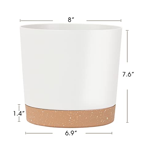 kubvici 2 Pack 8 Inch Planters for Indoor Plants, Plastic Flower Pots Plant Pots Indoor with Drainage Saucer for Outdoor Garden Home Plant, White 8” - color: White, size: 8 inch