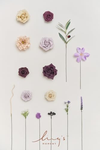 Ling's moment Fake Flowers Box, Artificial Faux Greenery Stems Silk Orchid Foam Rose for Wedding Bouquets Centerpieces Table Decorations Backyard Floral Arrangement, Lavender & Plum, Mini Combo - color: Lavender & Plum