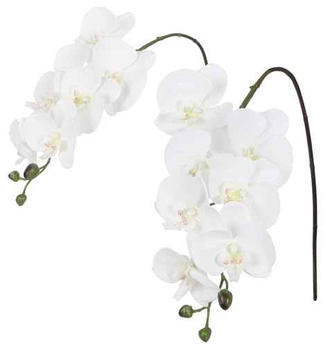 IPOPU Orchid Artificial Flowers 34.3" Real Touch Fake Latex Phalaenopsis Branches for Home Party Wedding Bridal Shower Decoration, 2pcs White - color: White