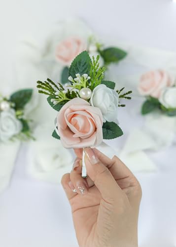 Set of 2 Pink Rose Boutonniere for MenWedding, Groom Groomsman Artificial Flowers for Wedding Anniversary Celebration,Prom,Party,Home Decoratio (Pink) - color: Pink