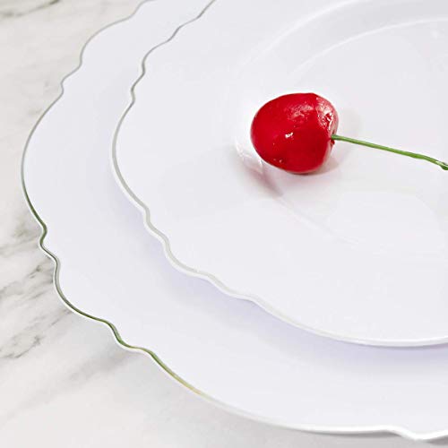 WDF 100pcs Silver Plastic Plates - High-end Baroque Design - Heavy Duty White &Silver Plates for Christmas Upscale Parties &Wedding - color: Silver, size: 100PCS