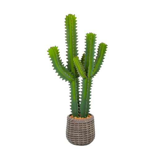 Artificial Cactus Plants, 3ft Tall UV-Resistant Fake Desert Cacti Plant in Brown Pot, Faux Floor Plants for Home Office Hotel Patio Balcony or Garden Indoor Outdoor Decor - size: 35"