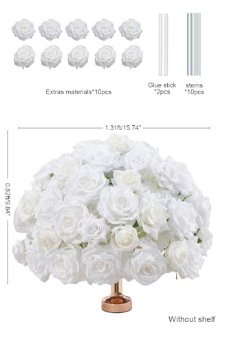 2pcs Large Artificial Flowers Centerpieces Decor for Tables Floral Arrangement Bouquet for Wedding Reception Aisle Ceremony Party Flowers Balls (Without Stand) (2pcs 15'' White) - color: 2pcs 15'' White
