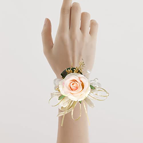 Bridal Wrist Corsage 2pcs Satin Rose Hand Flower for Wedding Bride Bridesmaid Mother Sisters Wristband for Prom, Homecoming, Quinceanera, Tea Party, Bridal Shower, Formal Dinner, Pink - color: Pink Wrist Corsage