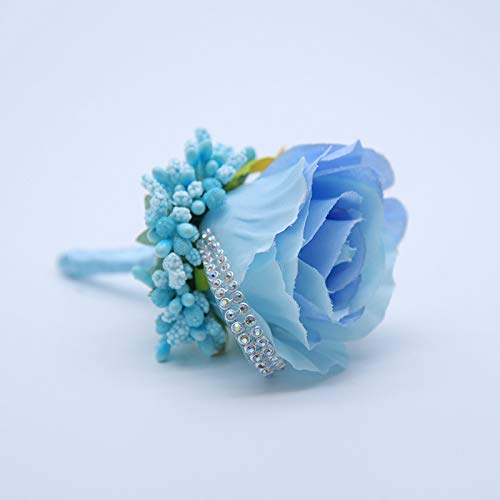 2 PCS Wedding Boutonniere Artificial Flower Groom Groomsman Corsage Rose Silk Suit for Wedding Prom Homecoming Light Blue - color: Light Blue