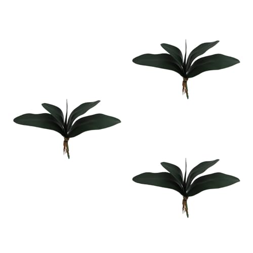 ARTIBETTER 3 Pcs Artificial Phalaenopsis Orchid Leaf Stems with 5 Green Leaves Each Eva Foam for Home Office Party Decoration