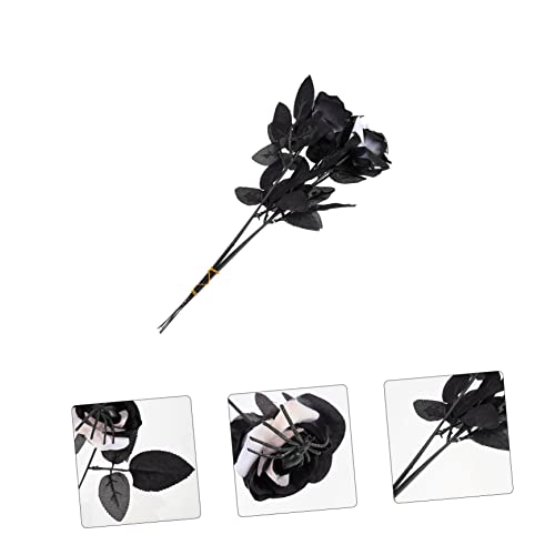 Ipetboom 5Pcs Halloween Artificial Rose Decorations with Creepy Spider Black and White Faux Flowers for Indoor Haunted House Party and Spooky Halloween Atmosphere