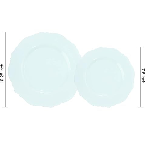 WDF 60pcs Mint Green Plastic Plates - Baroque Dinner Plates Including 30 Green Plates Disposable10.25inch, 30 Dessert Plates 7.5inch for Upscale Wedding/Party/Picnic/Spring - color: Mint Green, size: 60PCS