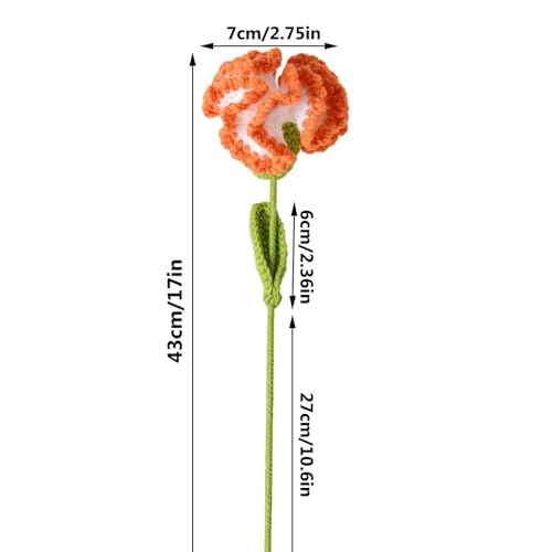 Crochet Flower, Cute Woven Carnation Bouquet, Artificial Crochet Flowers for Women, 6PCS Handmade Knitted Carnation Flower Decor Desk Home (Orange) - color: Orange