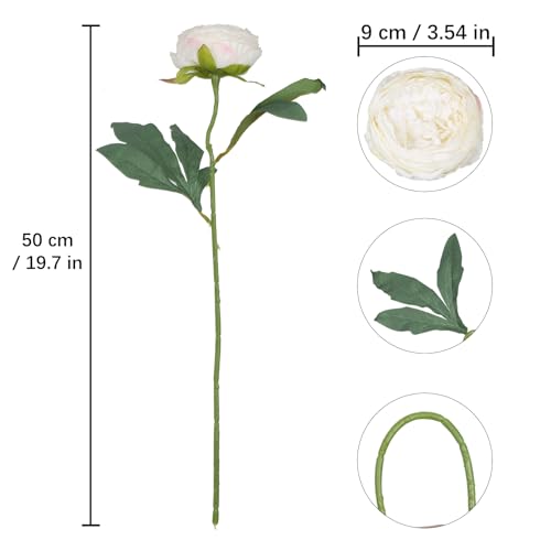 White Peonies Artificial Flowers,6PCS Vintage Faux Peony Flowers 19.7" Silk Peonies with Stems for Wedding Bridal Bouquet Home Party Office Decoration(White) - color: White