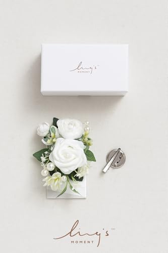 Ling's moment Pocket Boutonniere Single, Boutonniere for Men Groom for Wedding, Prom, Homecoming, Anniversary, Graduation, etc.White Ranunculus Ivory, 6" W x 5" H - color: Wht-white Ranunculus & Ivory, size: 6" W x 5" H