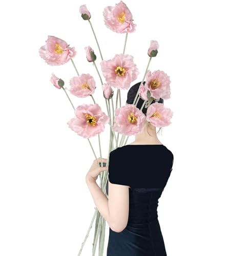Poppy Flowers Artificial,6PCS Pink Silk Poppies 35.43in Fake Long Stem Flowers for Tall Vase Wedding Party Home Decor(Light Pink) - color: Light Pink