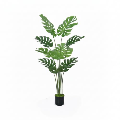 Artificial Bird of Paradise Plant Fake Tropical Palm Tree for Indoor Outdoor, Perfect Faux Plants for Home Garden Office Store Decoration (Monstera 120) | Artificial 120cm Swiss cheese plant for Home Garden Office Store Decoration UV protected maintenance