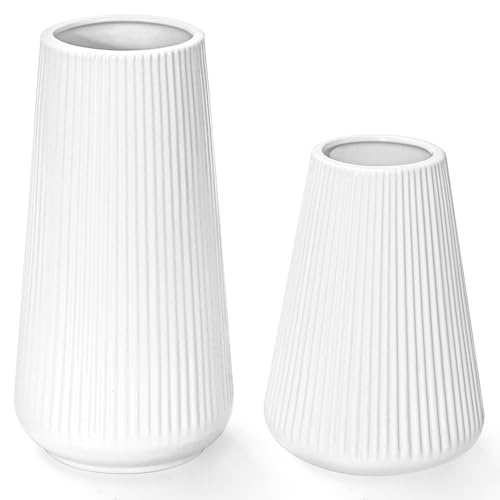 White Ceramic Vase, GUKJOB Small Cute Flower Vase for Pampas Grass, Home, Living Room, Dining Table, Farmhouse, Office Decor, Bedroom, Table, and Kitchen Shelf (White- 2PCS) - color: Small White - 2pcs
