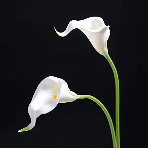 DuHouse 20Pcs Artificial Calla Lily Flower Real Touch Latex Flowers for DIY Wedding Bouquet Party Home Decor (White-Yellow Core) - color: White-yellow Core, size: 20pcs